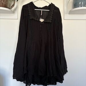 Free People Black Lace-Trim Mini Dress